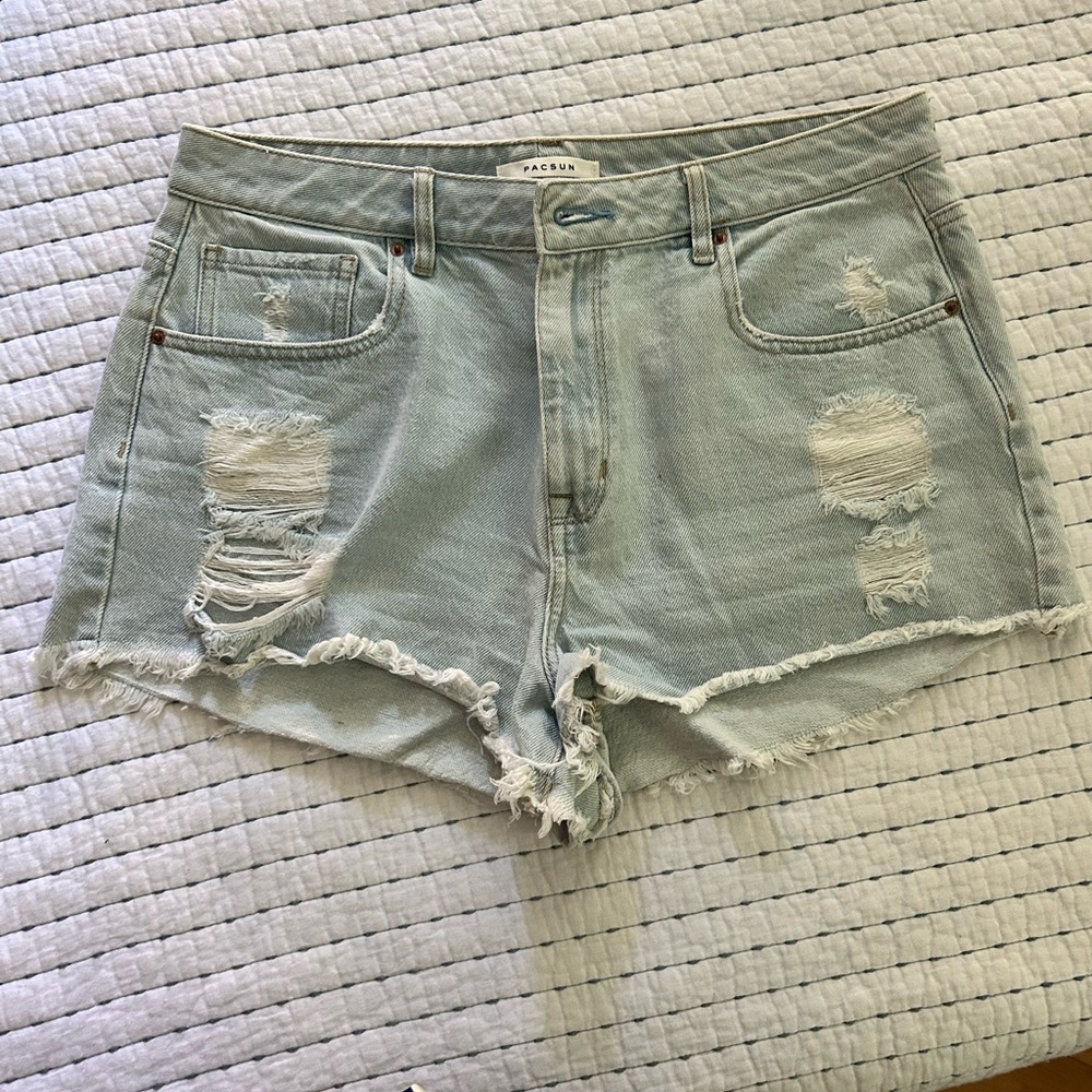 PacSun jeans shorts, high waisted, ripped festival style
